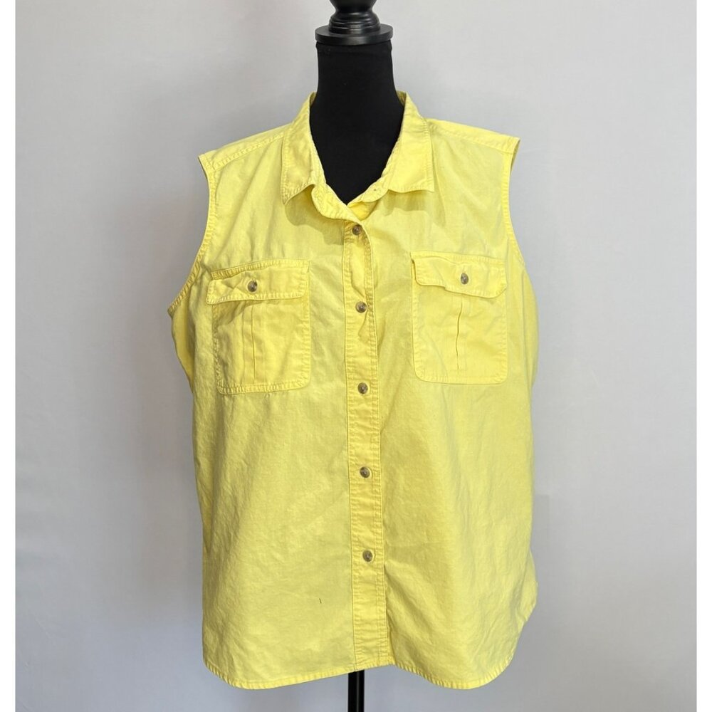 Cabelas Womens Yellow Sleeveless Button-Front Shirt 2XL 100% Cotton Casual Outdo
